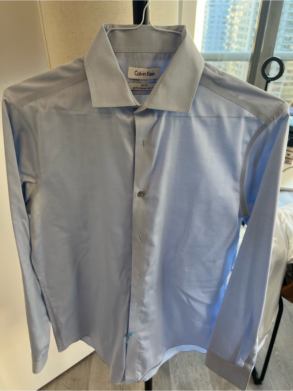 Calvin Klein Pale Blue Men's Dress Shirt with Spread Collar
